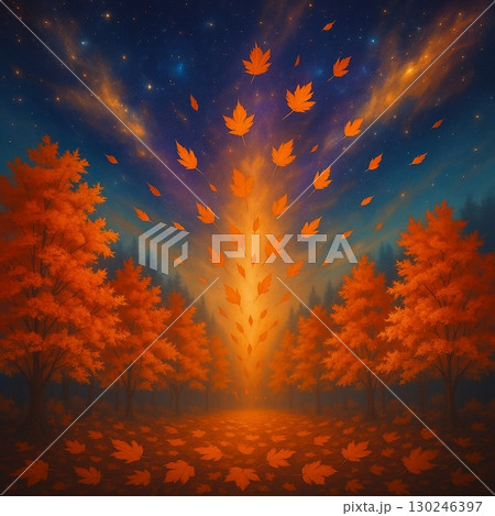 宇宙に舞う紅葉 – 幻想的な秋の風景 130246397