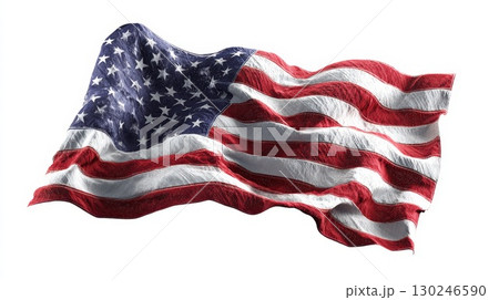 Grunge american flag waving on white background 130246590