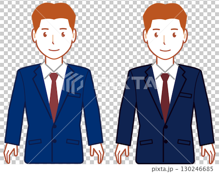 一位身穿海軍藍西裝、頭髮很短、雙手垂下的年輕人 130246685