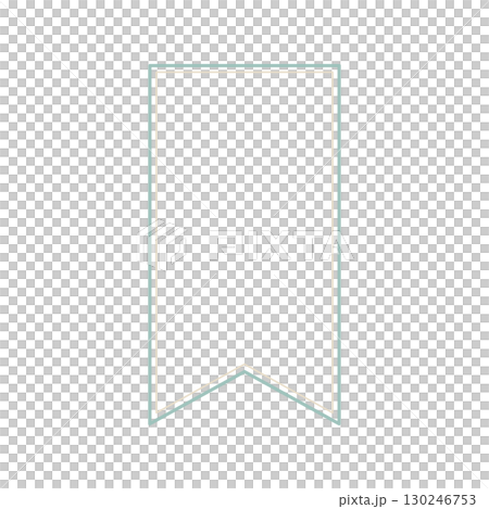 ナチュラルで可愛いスモーキーグリーンとベージュのリボンの垂れ幕フレームイラスト 130246753