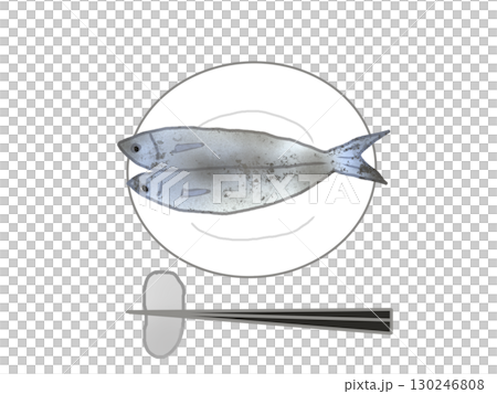 白いお皿に焼き魚が載せられた風景と箸のイラスト 130246808