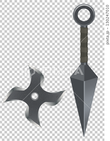 Illustration of shuriken and kunai 130247010