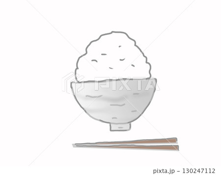 山盛りに盛られた茶碗のご飯のイラスト 130247112