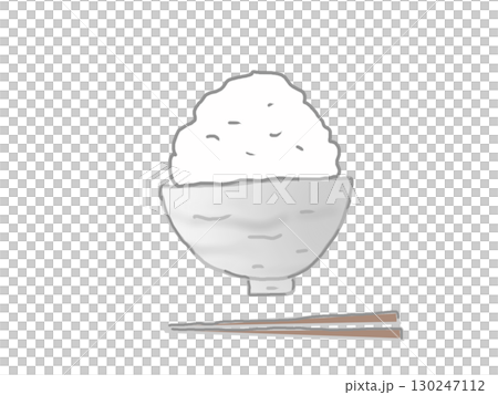 山盛りに盛られた茶碗のご飯のイラスト 130247112