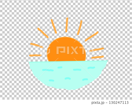 海の水平線から顏を出すシンプルな太陽のイラスト 130247113