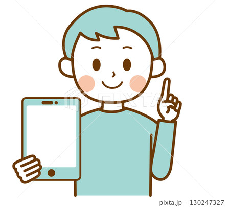 タブレットを持って説明している男性のイラスト タブレットを持って説明している男性のイラスト 130247327