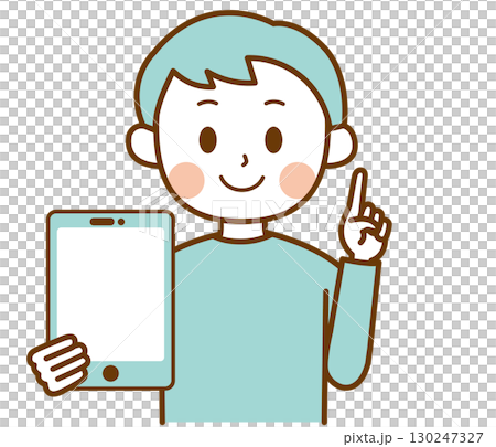タブレットを持って説明している男性のイラスト タブレットを持って説明している男性のイラスト 130247327