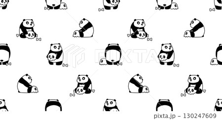 bear panda seamless pattern halloween skull bone cartoon polar bear vector doodle teddy scarf isolated gift wrapping paper tile background repeat wallpaper illustration design 130247609