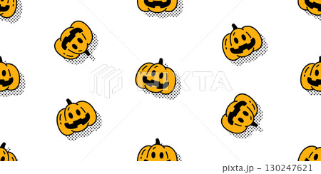 pumpkin seamless pattern halloween jack o lantern half tone vector doodle cartoon character gift wrapping paper repeat wallpaper tile background scarf isolated 130247621