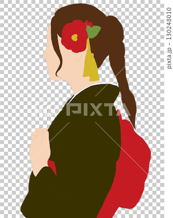 黒い振袖を着た女性の横顔 130248010