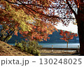 紅葉の丹沢湖に架かる橋 130248025