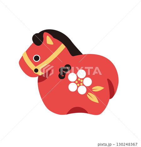 赤い午(馬)の置物のイラスト 130248367