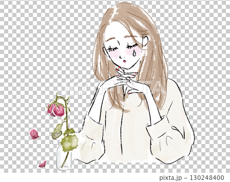 枯れたバラと頬杖をついて悲しみ泣く女性 枯れたバラと頬杖をついて悲しみ泣く女性 130248400