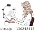 猫と一緒にリモートワークする女性 130248412