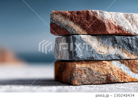 Building construction. Stacked bricks with a trowel and mortar. Close-up. Textured and ready for construction. Building construction. Stacked bricks with a trowel and mortar. Close-up. Textured and ready for construction. 130248434