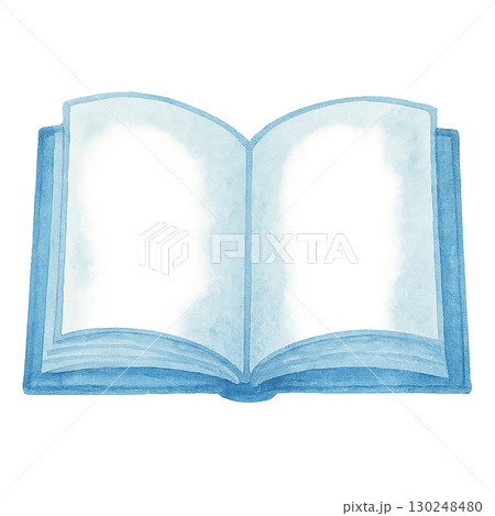 開いた青い本の水彩風イラスト（PNG切り抜き） 130248480