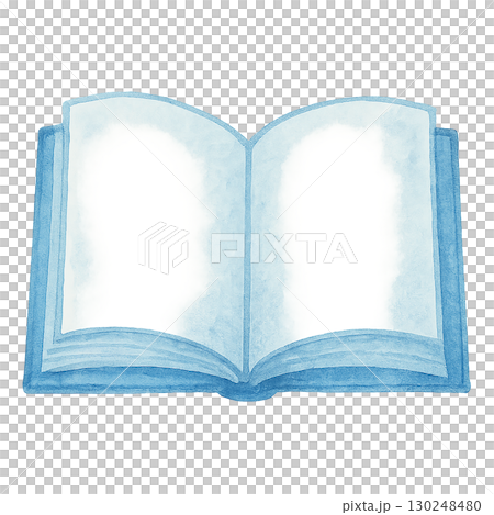 開いた青い本の水彩風イラスト（PNG切り抜き） 130248480