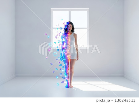 Woman in digital geometric overlay 130248513