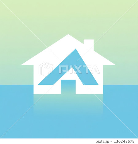 Abstract House Illustration with Blue Interior and Green Sky, Modern Design 130248679