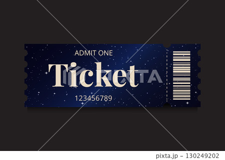 Ticket Template with Starry Night Sky Background Vector Illustration. 130249202