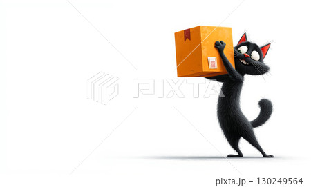 A black cat carrying a box on its back 130249564