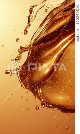 Golden liquid splashing in light 130249810