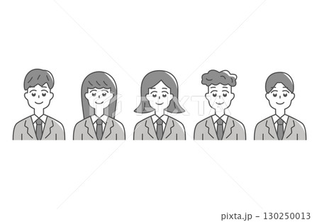 制服姿の若い男女の線画イラスト 130250013