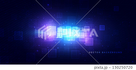 Futuristic square lines glowing lighting effect and sparkle on blue background. 130250720