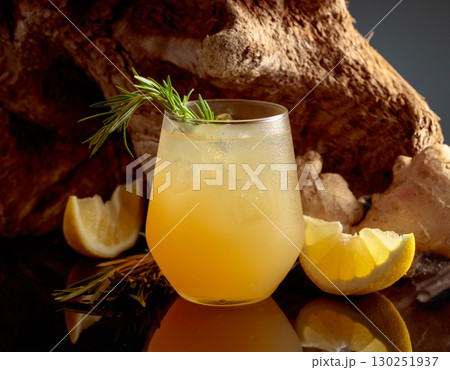 Homemade lemon and ginger organic drink. Homemade lemon and ginger organic drink. 130251937