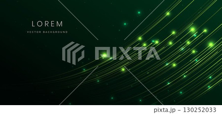 Neon green light lines with sparkle on dark green background.Hi speed movement. 130252033