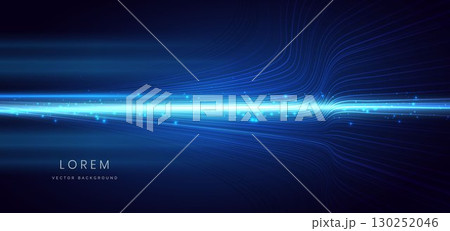 Futuristic glownig blue lines with lighting effect and sparkle on dark blue background. 130252046