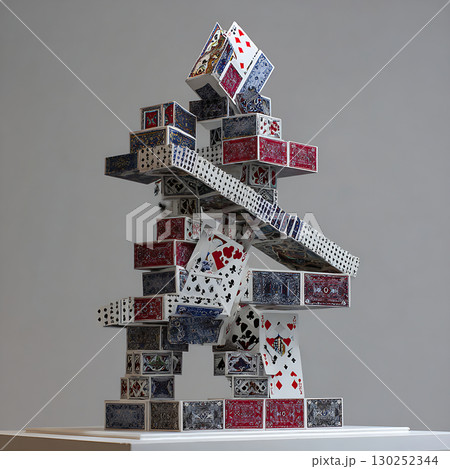 トランプで作られた創造的な城のような建築物 130252344