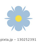 Flower with six blue petals and a yellow center 130252391