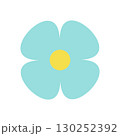 Minimalist blue flower with yellow center on a white background. Cute cartoon floral element. Vector illustration 130252392
