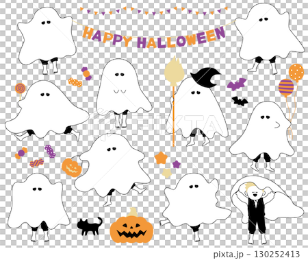 Illustration set of a boy dressed as a ghost Illustration set of a boy dressed as a ghost 130252413