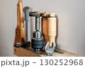 A set of carpentry tools in a workshop, ready for a DIY project. 130252968