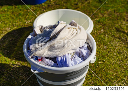 Washing laundry on holidays trip. Washing laundry on holidays trip. 130253593