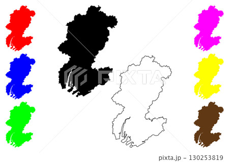 Ube city (Japan, Nihon-koku or Nippon-koku, Chugoku region) map vector illustration, scribble sketch Ube-shi map 130253819