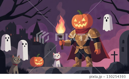 Spooky Halloween Knight Holding Torch...のイラスト素材 [130254393] - PIXTA