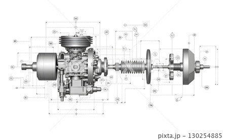 Detailed Mechanical Drawing of a Motor Engine...のイラスト素材 [130254885] - PIXTA