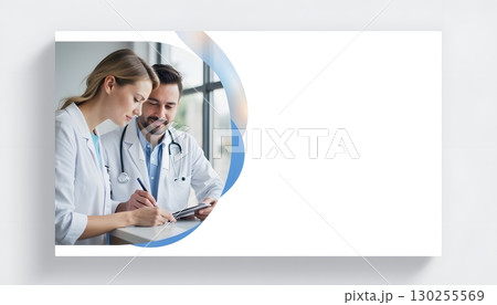Medical Professionals Collaborating on Healthcare Solutions with Digital Tablet in Bright Office 130255569