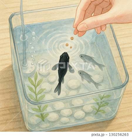 feeding fish　Generative AI 130256263