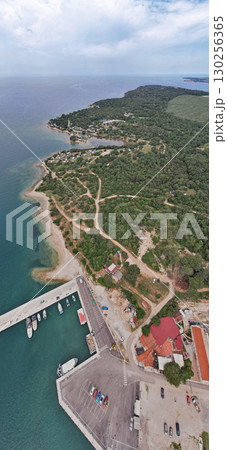 Aerial vertical panorama drone view of Istria coastline in Croatia. 130256365