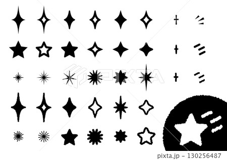 キラキラ輝く星のモノクロのイラスト素材セット キラキラ輝く星のモノクロのイラスト素材セット 130256487