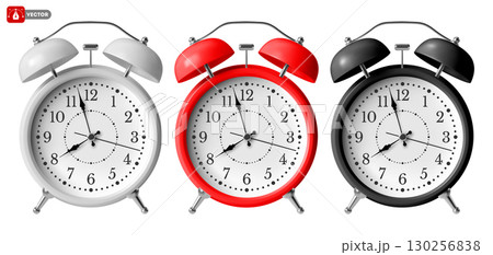 White, Red And Black Alarm Clock Front View 130256838