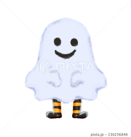 かわいい顔あり足ありおばけのイラスト ハロウィンキャラクター 130256846