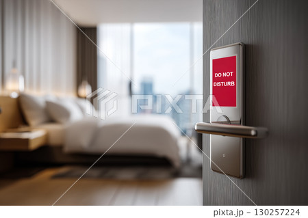「起こさないで」サインがあるモダンなホテルの部屋 「起こさないで」サインがあるモダンなホテルの部屋 130257224