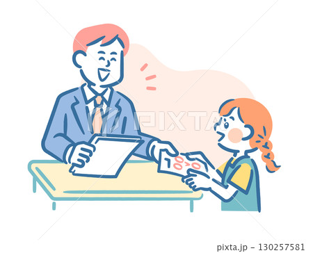 テストを返却する先生 130257581