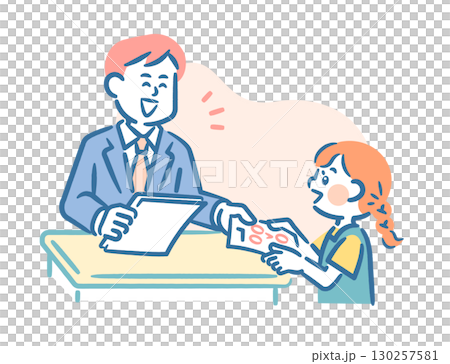 テストを返却する先生 130257581