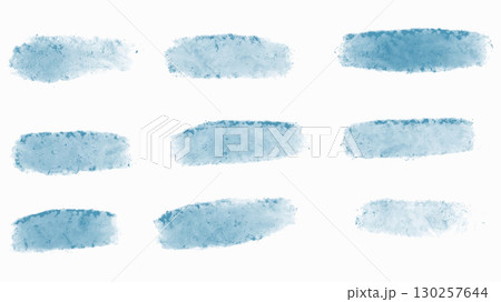 Set of blue paint brush strokes on white background. Collection of hand-painted brush textures in various shapes and thicknesses. vector. 130257644